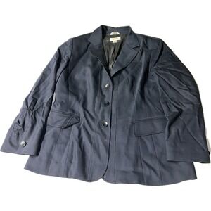 Talbots Knit Navy Blue‎ Two Button Blazer Patch Pockets Womens Petite 14